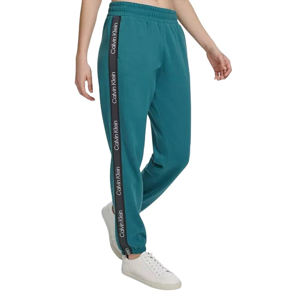 Calvin Klein Women's Fleece Logo Stripe Joggers NWOT TEAL SIZE XS - Picture 3 of 10